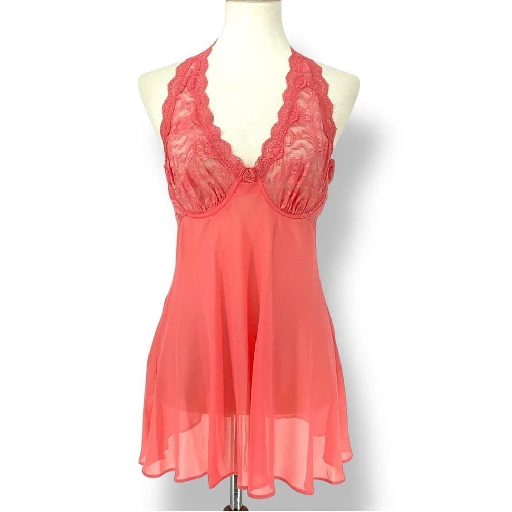Seductive Wear by Cinema Etoile Sheer Pink Lace Chemise Racerback Lingerie sz M